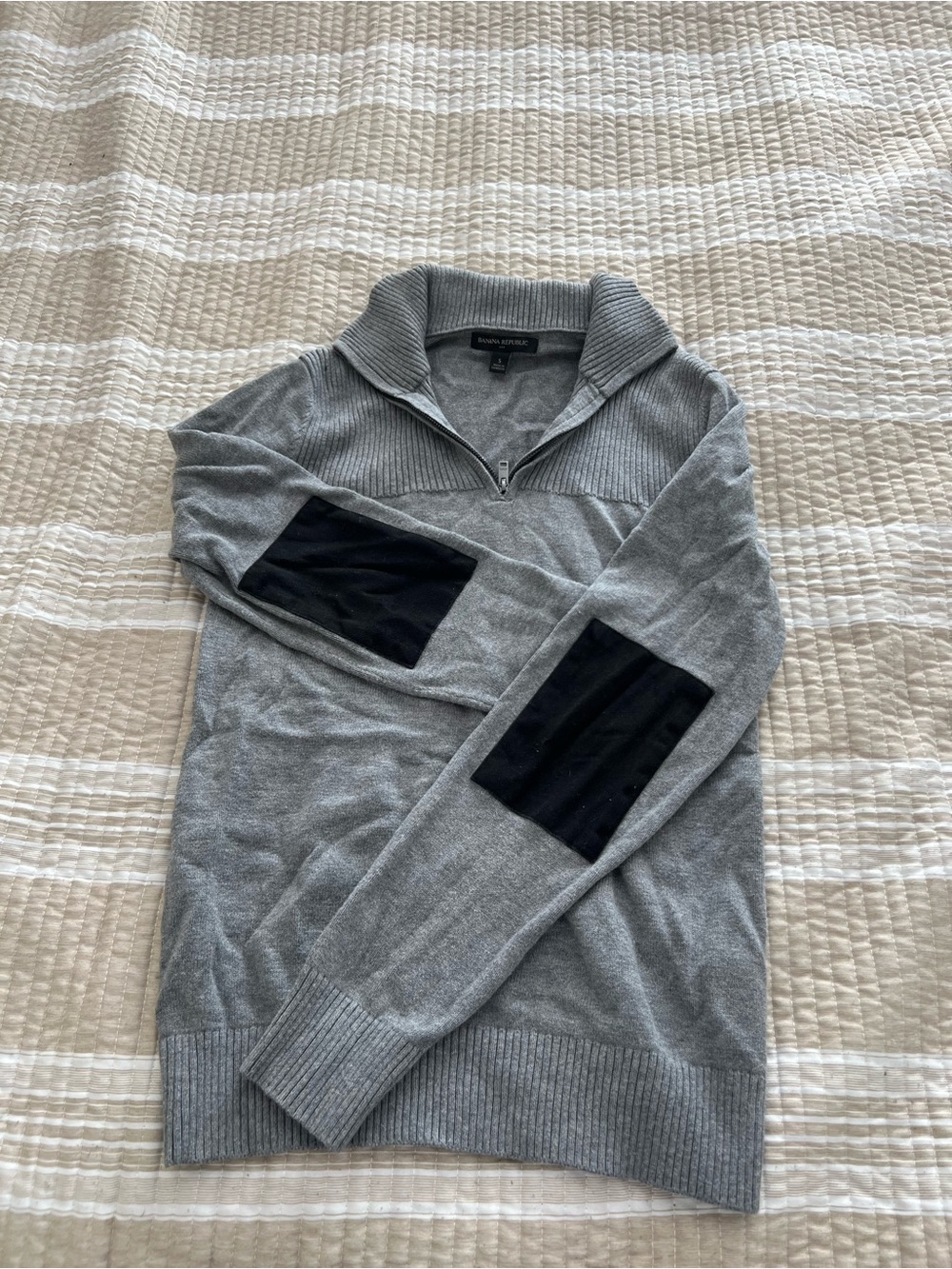 Banana Republic Gray Half-Zip Sweater with Black Elbow Patches